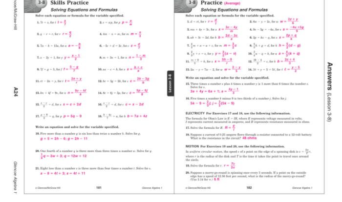 Glencoe algebra 1 chapter 9 answer key