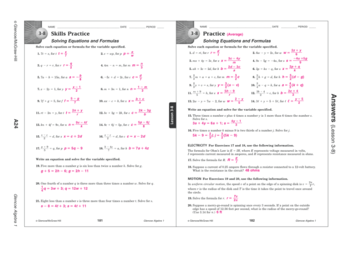 Glencoe algebra 1 chapter 9 answer key