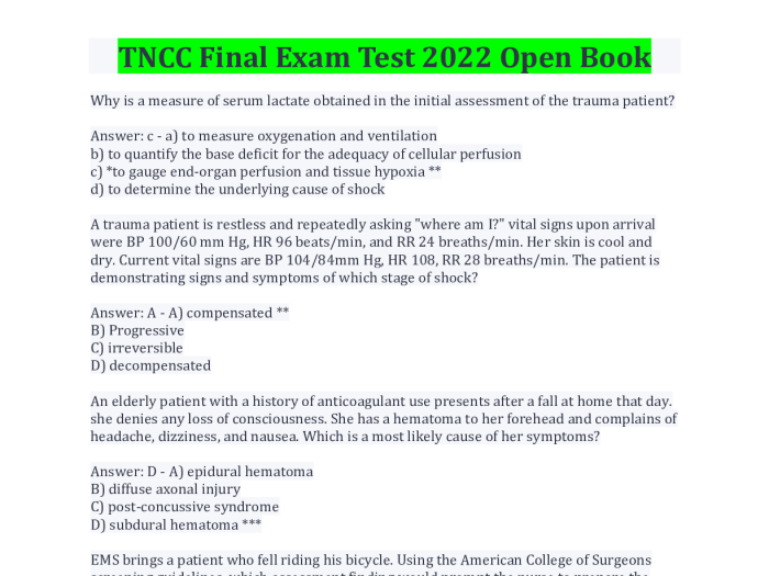 Tncc 8th edition test answers 2023