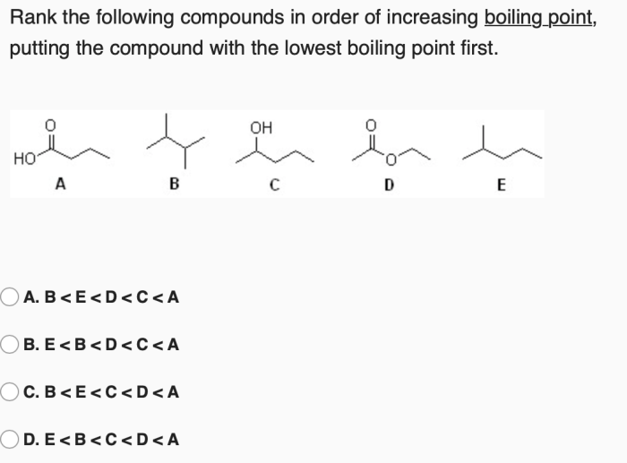 Arrange the molecule in the order of increasing boiling point